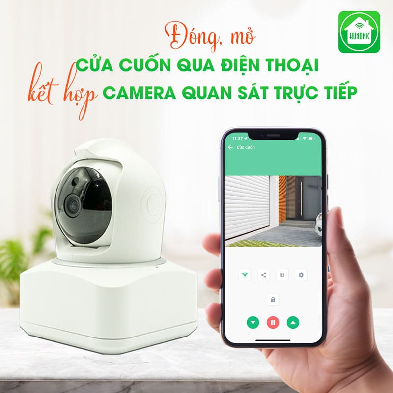 Combo Công Tắc Cửa Cuốn Hunonic Màu Trắng Kết Hợp Camera Icat Indoor 3