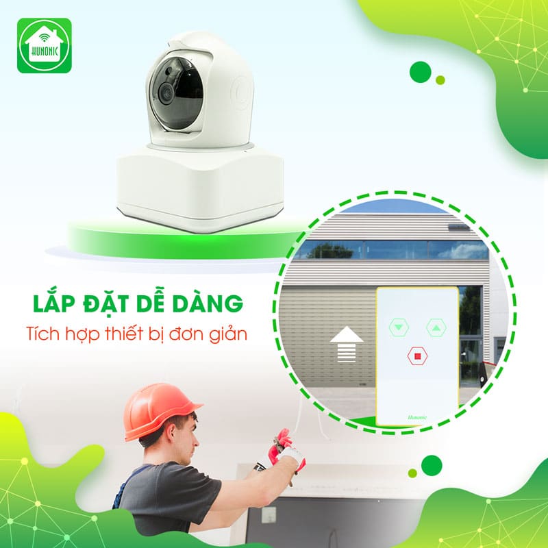 Combo Công Tắc Cửa Cuốn Hunonic Màu Trắng Kết Hợp Camera Icat Indoor 2