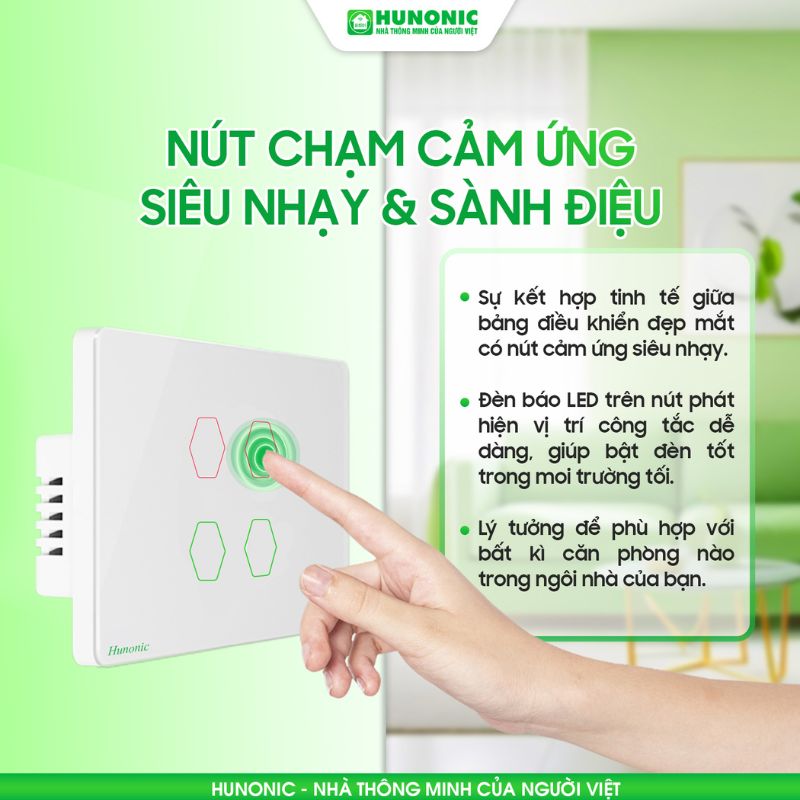 Công Tắc Cảm Ứng 2 Nút BLE Mesh Hunonic Datic Màu Trắng 4