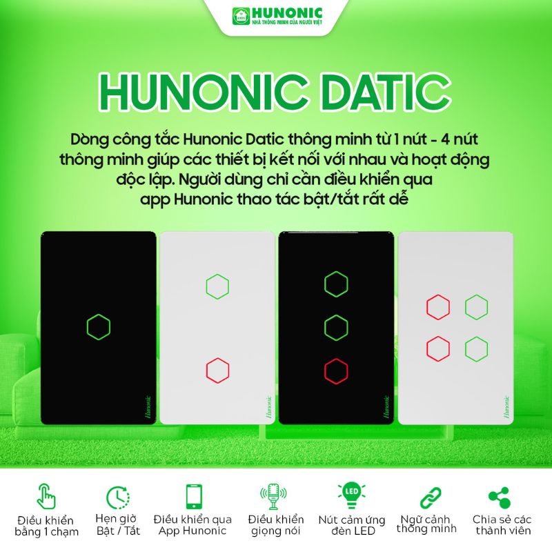 Công Tắc Cảm Ứng 2 Nút BLE Mesh Hunonic Datic Màu Trắng 2