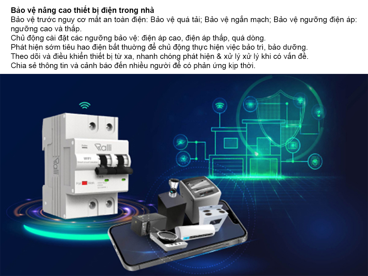Bộ cầu dao thông minh RD.MCB.WF 2P C63 2