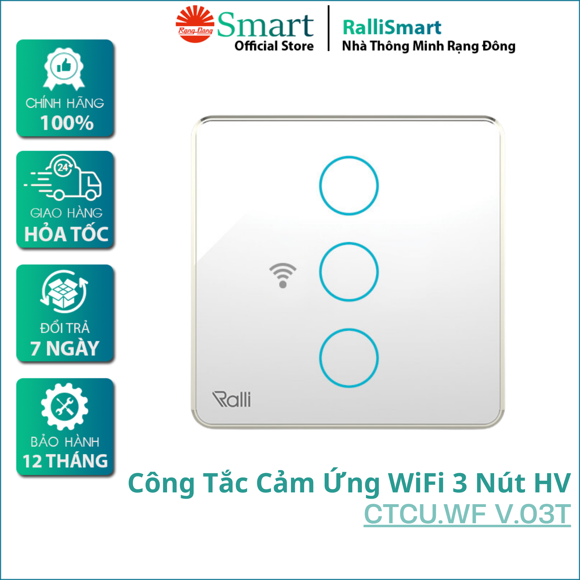 Công tắc cảm ứng thông minh wifi Rạng Đông CTCU.WF V.03T 2