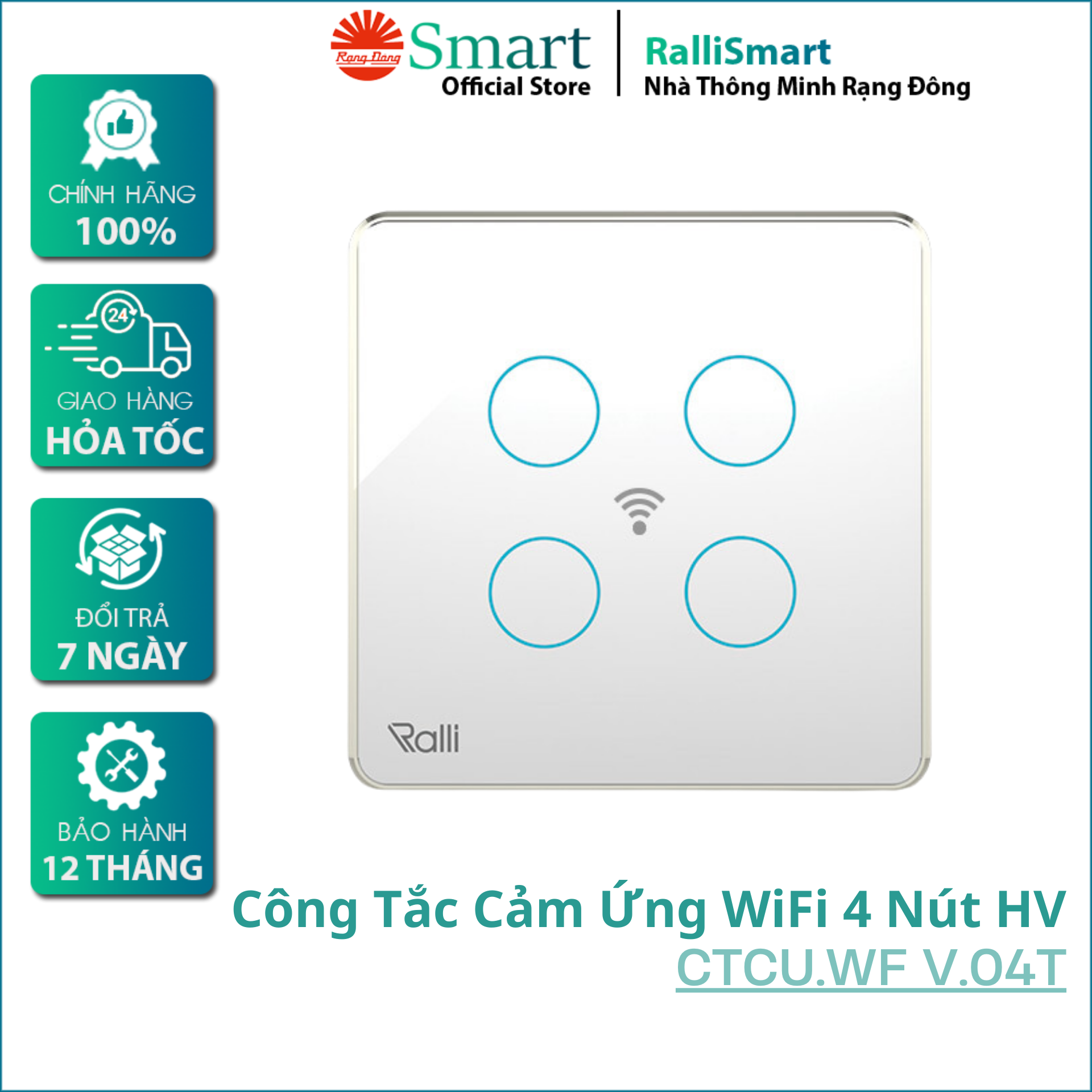 Công tắc cảm ứng thông minh wifi Rạng Đông CTCU.WF V.04T 2
