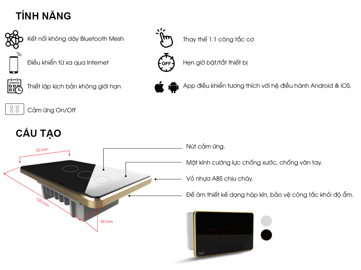 Công tắc thông minh CTCU.BLE CN.03T 5