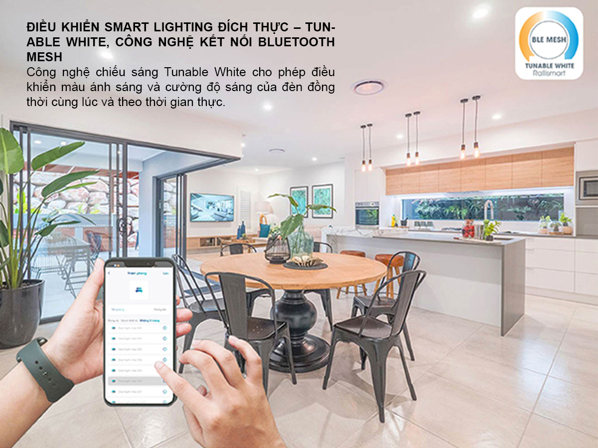 Đèn LED âm trần AT16.BLE 90/7W Downlight thông minh 5