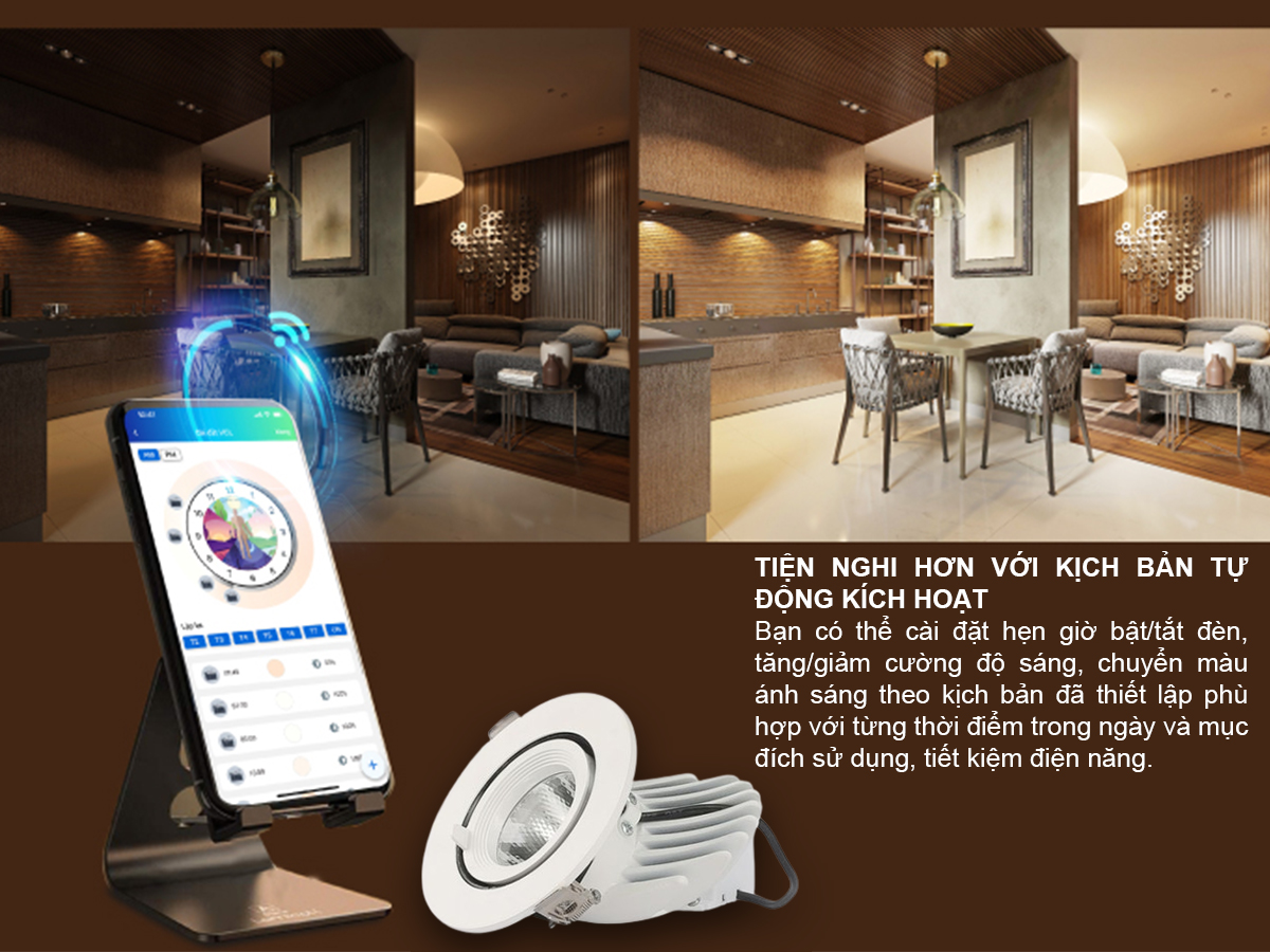 Đèn LED âm trần Downlight thông minh xoay góc AT18.BLE 100-9W 2