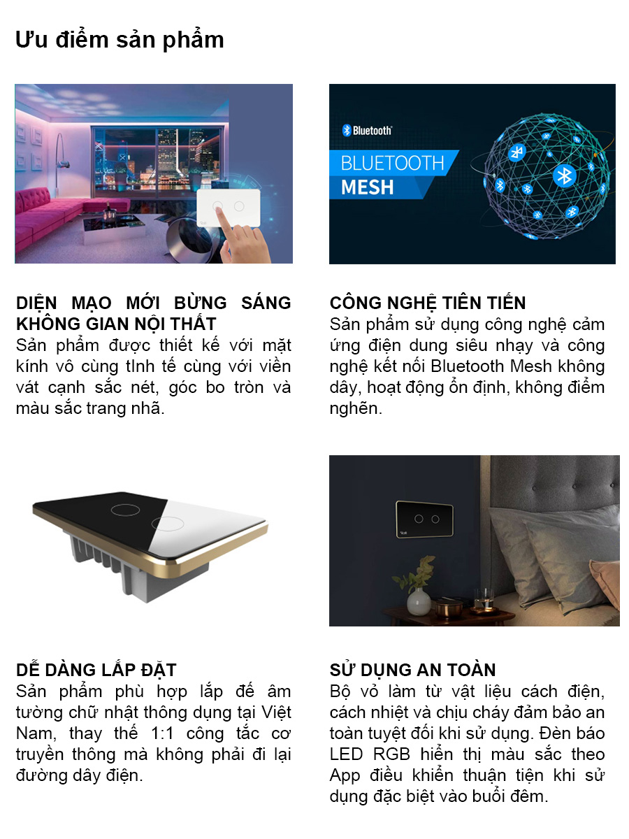 Công tắc thông minh CTCU.BLE CN.03T MN